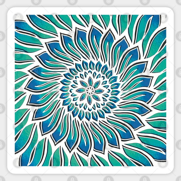 Blue Floral Lagoon Mandala - Intricate Digital Illustration - Colorful Vibrant and Eye-catching Design for printing on t-shirts, wall art, pillows, phone cases, mugs, tote bags, notebooks and more Sticker by cherdoodles